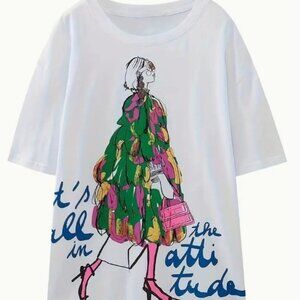 Attitude Graphic Fashion Oversized T Shirt Top sz M NEW Boutique